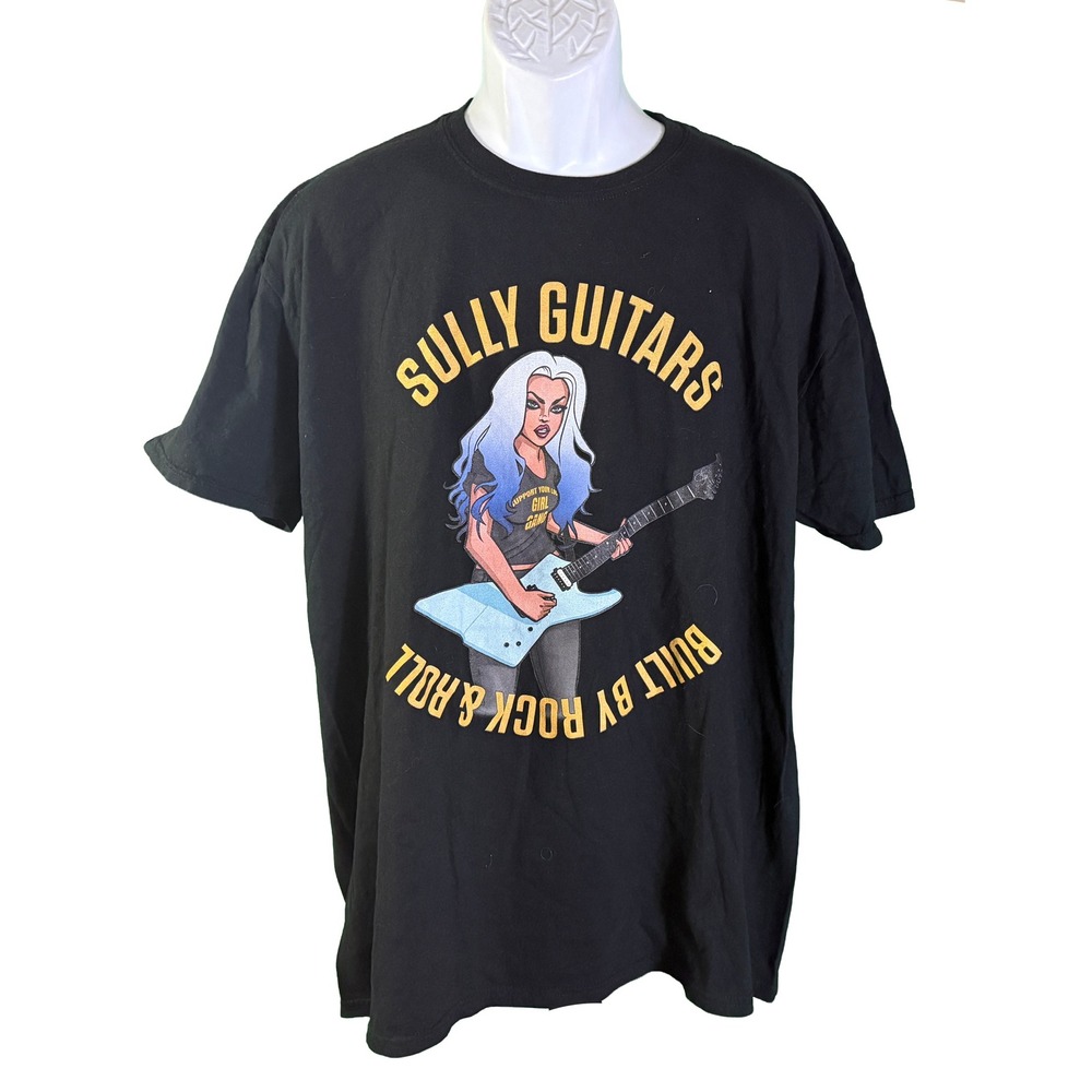 Sully‎ Guitars Graphic T-Shirt 2XL Black Built By Rock & Roll Gildan Softstyle